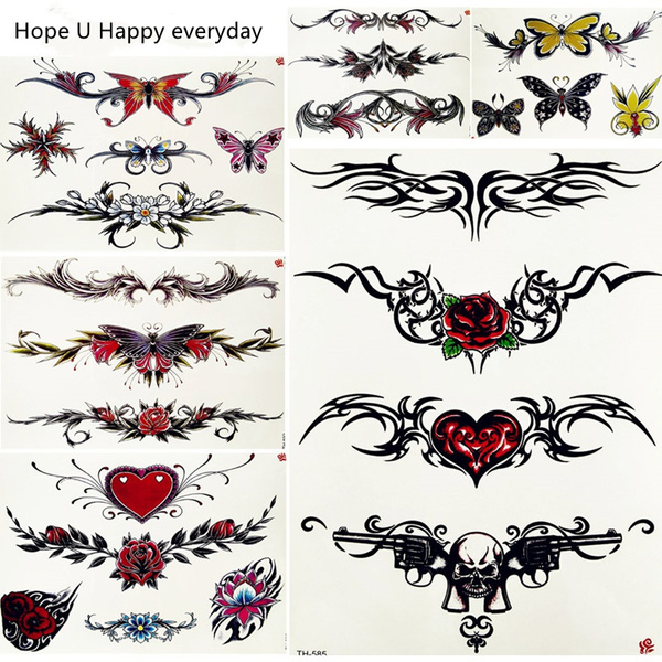 Amazon.com: 24 sheets rose flower heart butterfly temporary tattoo wrist  bracelet tattoos : ביגוד, נעליים ותכשיטים